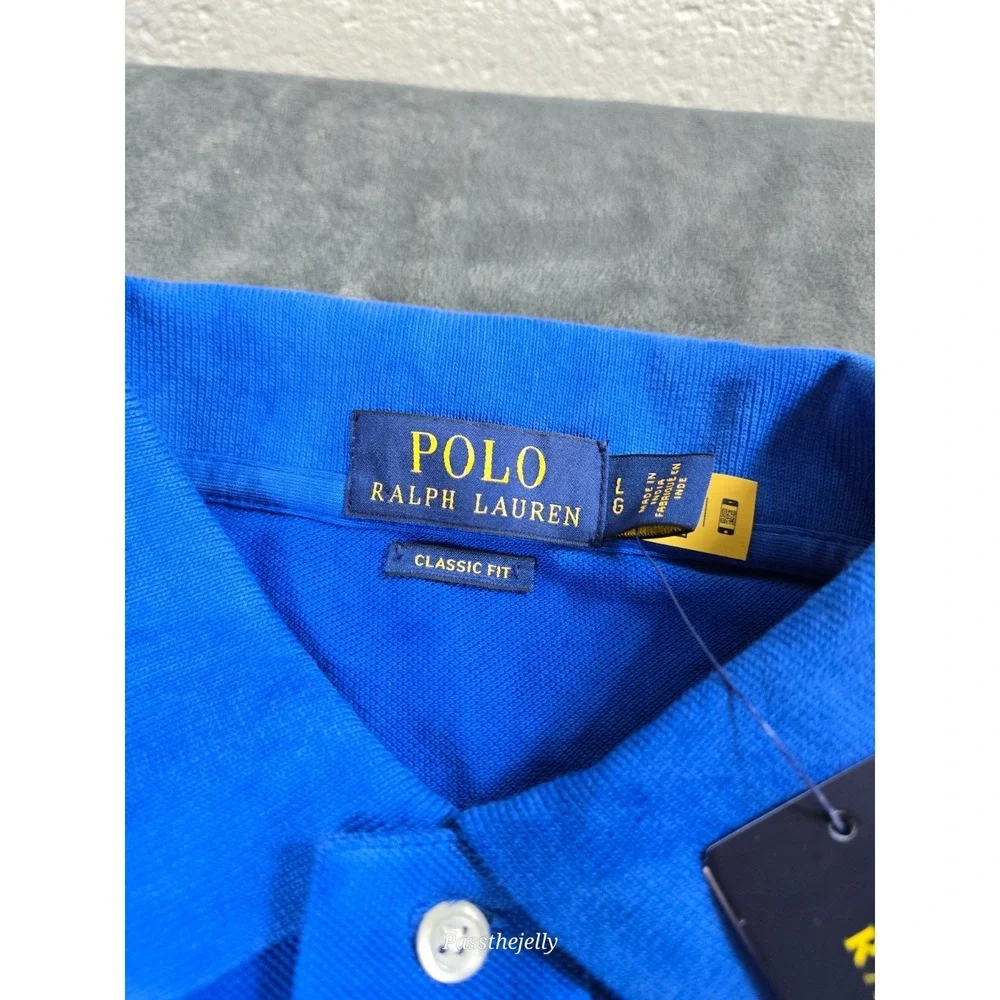 New Polo Ralph Lauren Polo Shirt Mens Large Tie DieStripe Classic Preppy Navy
